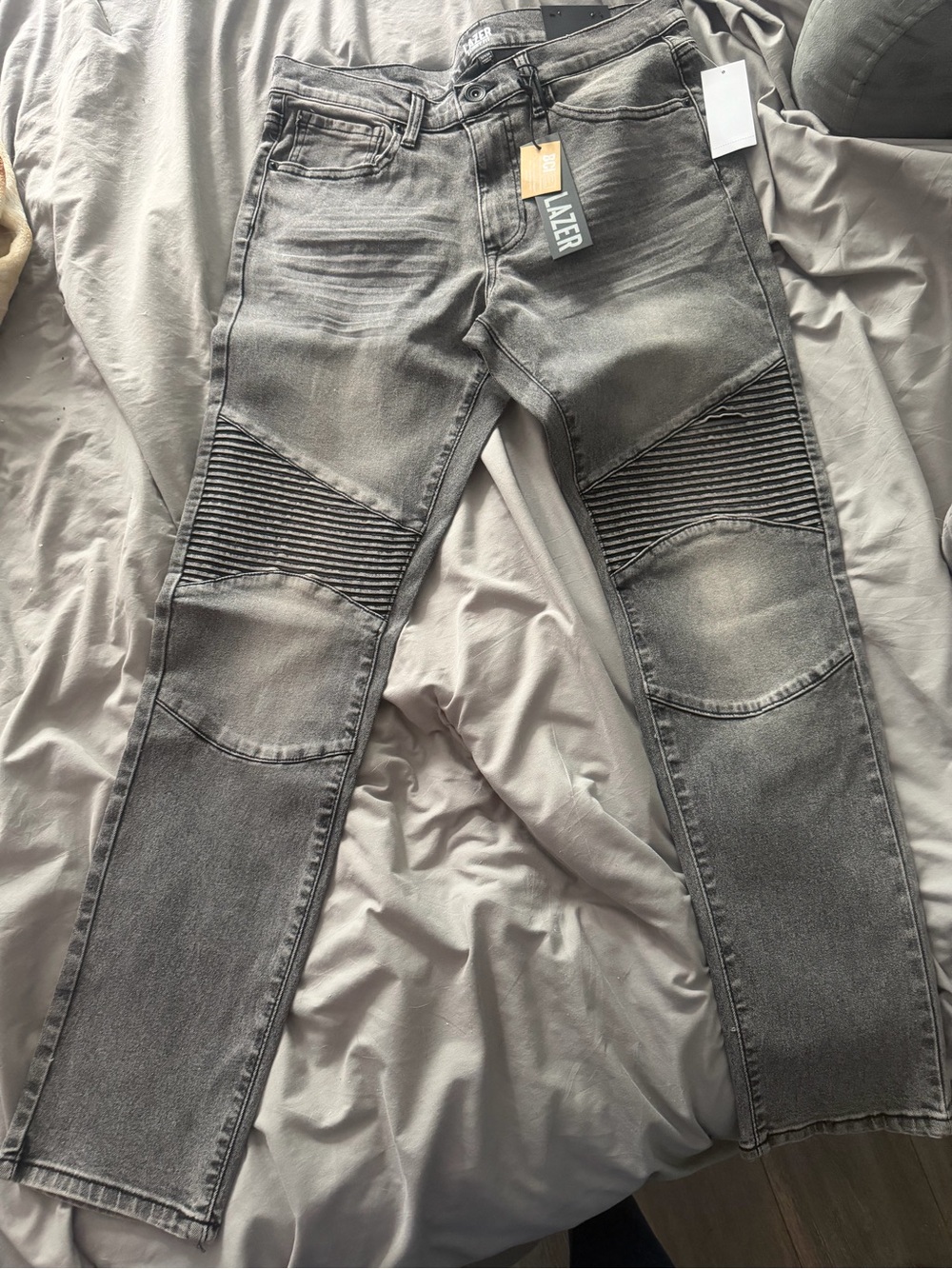 LAZER Men's Grey Skinny Moto Jeans